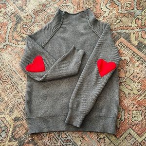 CHICWISH gray knit turtleneck heart patch elbow pullover sweater Medium